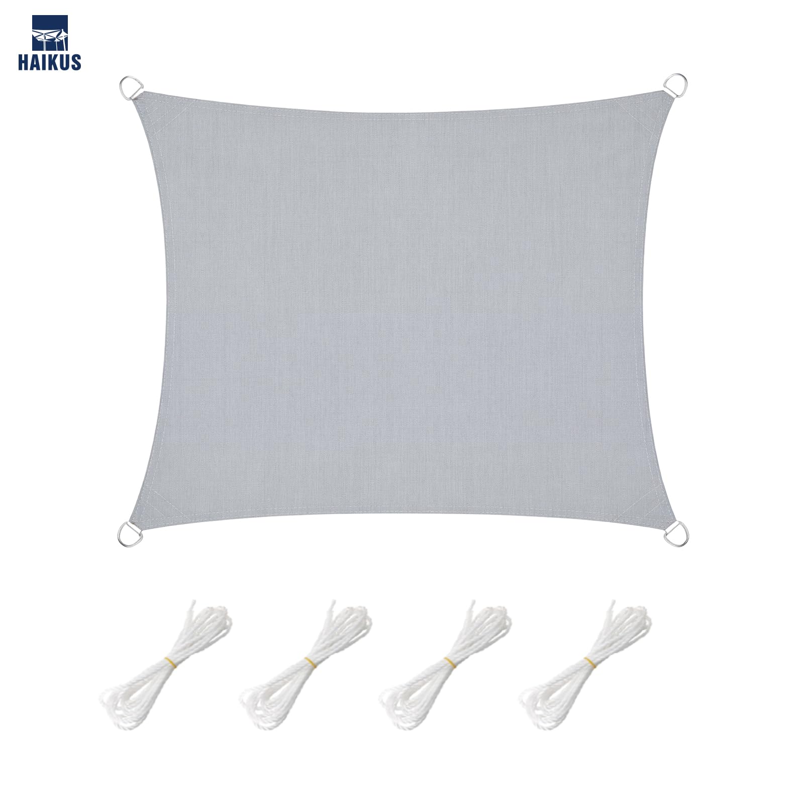 HAIKUS Sonnensegel 5x5 m Quadratisch, Premium HDPE UV Schutz Sonnenschutz Atmungsaktiv Wetterbeständig für Garten Balkon und Terrasse, inkl Befestigungsseile, Quadrat 5x5m Hellgrau