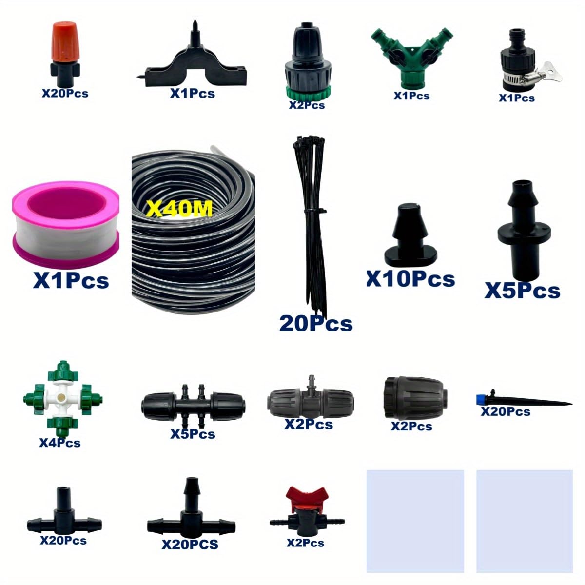 Kit de riego por goteo de 40 m + 135 piezas, sistema de riego con manguera de tubo de 1/4 pulgadas, emisores de goteo ajustables, conector de tubo en T, para jardín, patio, césped, plantas, cama de