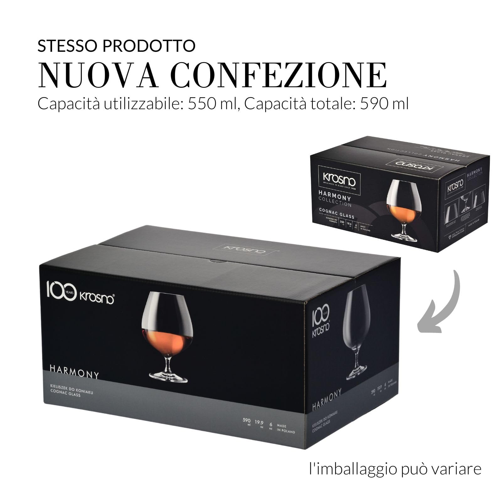 Krosno Harmony Calici Brandy Cognac 590 ml, Set 6 Pezzi, Vetro Cristallo Senza Piombo, Snifter Eleganti per Degustazione, Casa Ristorante, Lavabili in Lavastoviglie