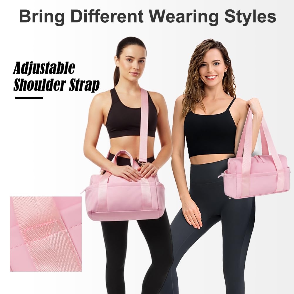 Flintronic Damska mini torba na siłownię, wodoodporna, przenośna, mała płócienna torba z regulowanym paskiem i kieszenią na mokro, mini torba treningowa do fitnessu, jogi, pilatesu, Różowy kolor