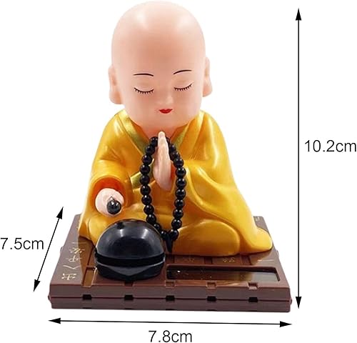 Miniatura 4 de Gralara Figura de pequeño monje, juguetes solares bailando muñecas con cabeza agitada, adorno de automóvil de estatua de monjes de Buda, juguete de