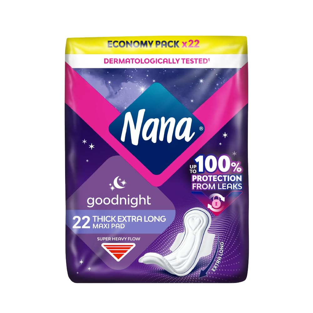 Maxi Thick Goodnight Sanitary Pads Night Time, Super Heavy Flow, Maximum Absorption, Gentle on the skin - 22 Pads