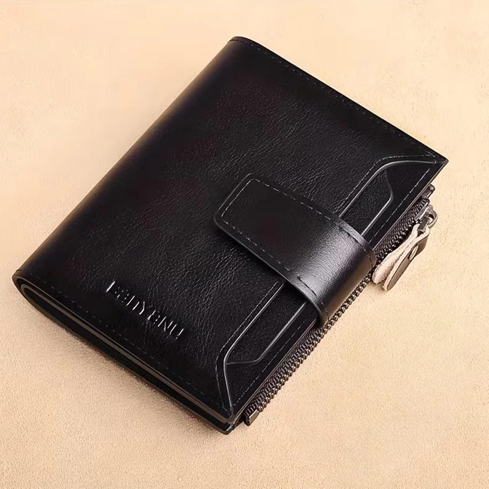 Mens RFID Blocking Wallet, Vintage RFID Blocking Large Capacity Wallet with Zipper for Men with 16 Credit Card Slots and 1 ID Window, Black