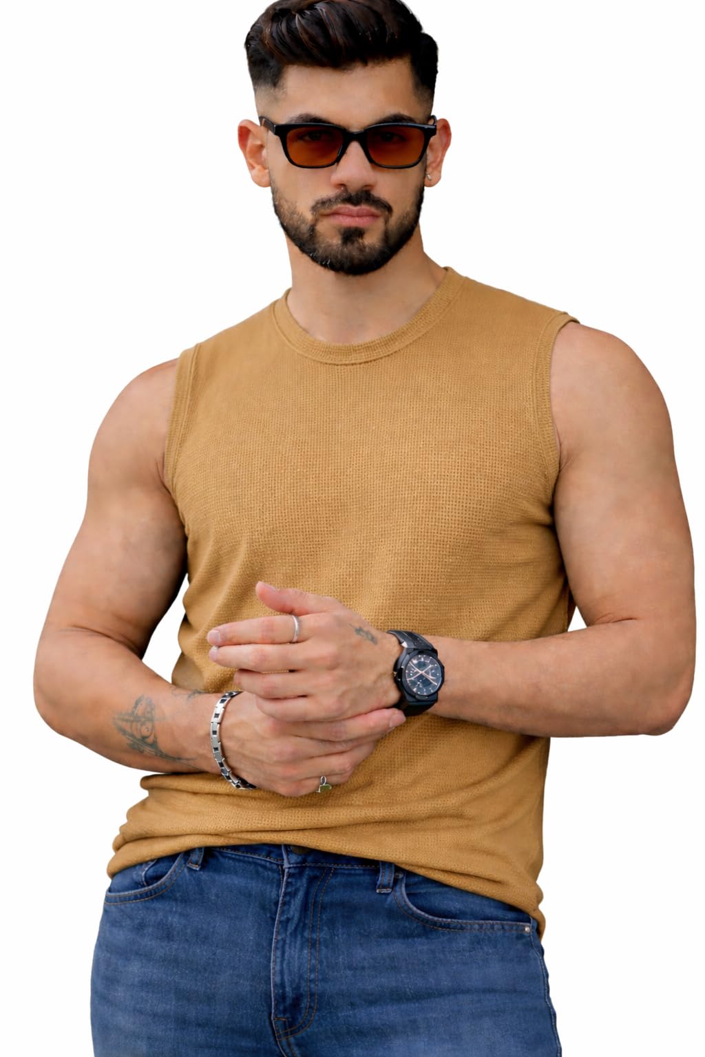 mack jonney Men’s Cotton Sleeveless T-Shirt | Solid Brown Casual Tank Top | Comfortable Summer Wear-picture-32