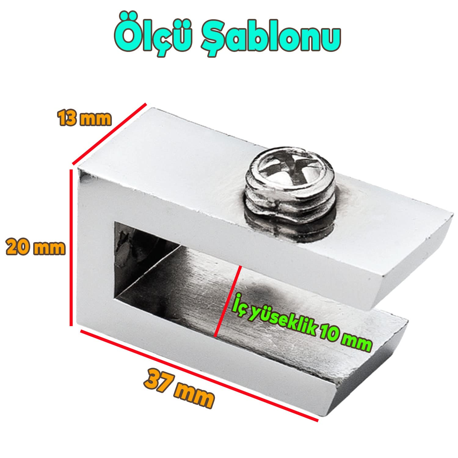 Badem10 Cam Tutucu Ahşap Raf Tutucu Cam Etejeri Metal U Tipi Krom Metal Vidalı (4 ADET)