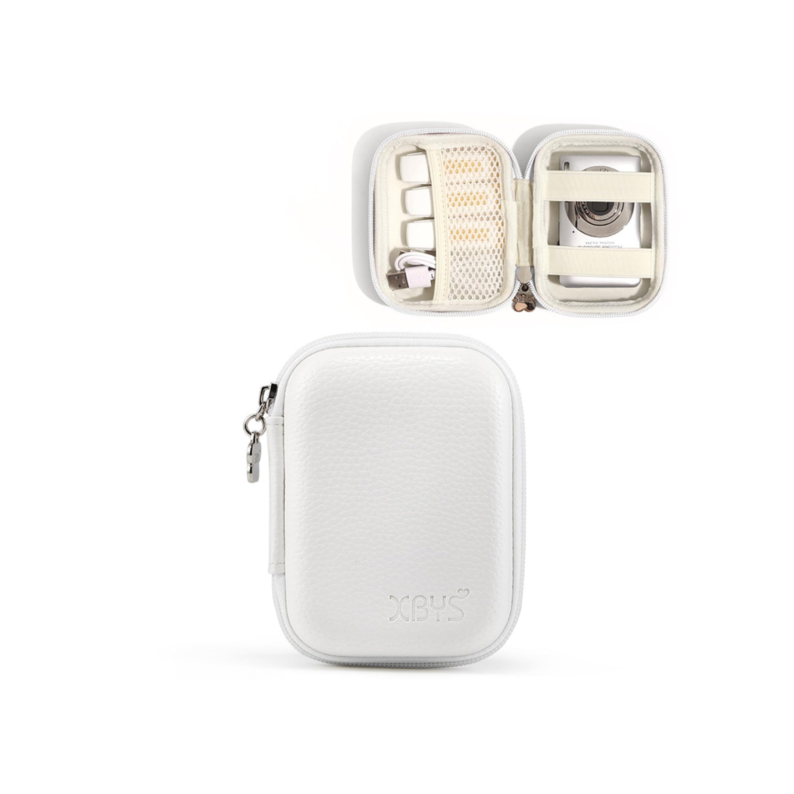 Digital Camera Case for CAMKORY, KODAK PIXPRO FZ45/FZ55, Canon IXUS 285 HS, Lecran, Small Travel Compact Camera Pouch with Mesh Pocket for Accessories SD Card (White)