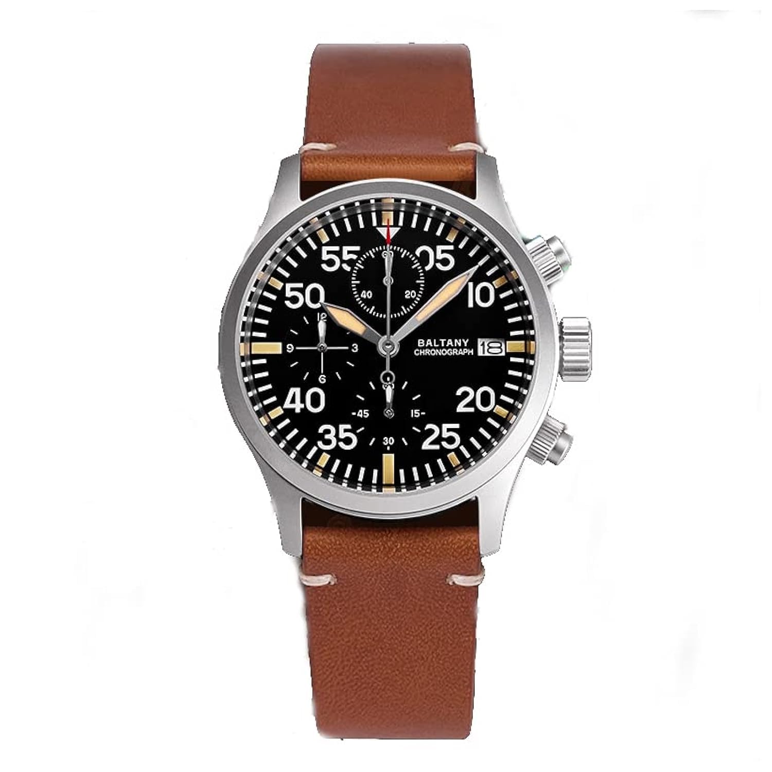 Baltany Orologio Cronografo Uomo VK67 Al Quarzo, Cassa In Acciaio 316L, Vetro Zaffiro, Impermeabile 100M, Vintage Con Cinturino In Pelle/Nylon
