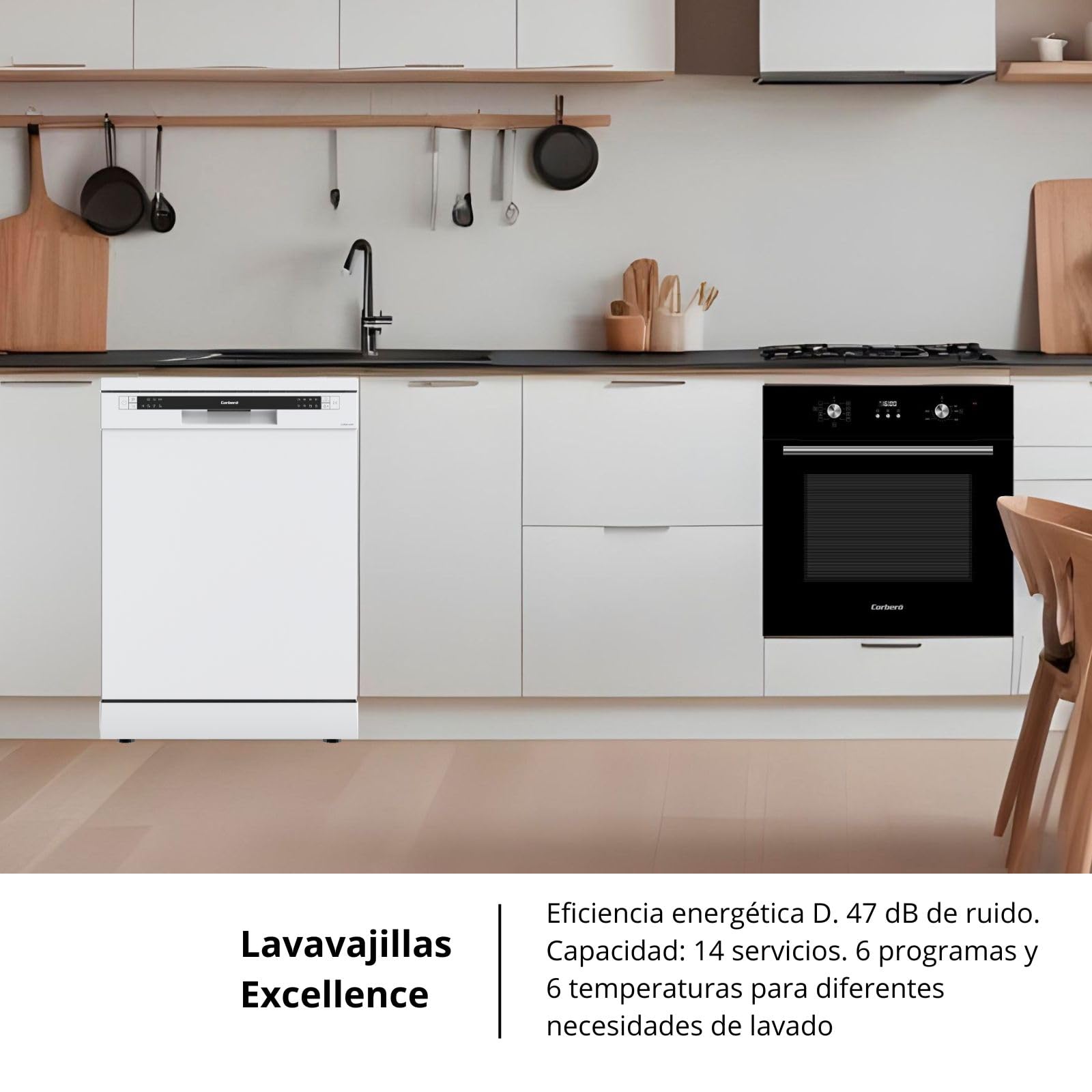 Corberó - Lavavajillas Gama Excellence | CLVM861424W | 14 Servicios | 6 Programas, 4 Temperaturas, Indicadores LED, Inicio Diferido, 3ª Bandeja, Función Media Carga | Blanco
