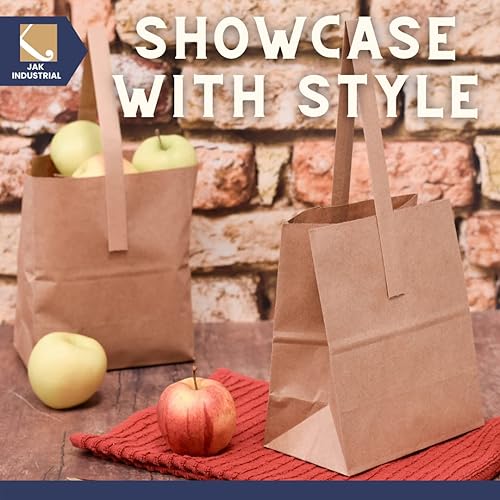 Miniatura 7 de Bolsas de papel kraft medianas de 8 x 6.75 x 4.25 pulgadas con asas de papel  Bolsa de manzana y productos de mitad de Peck (100)