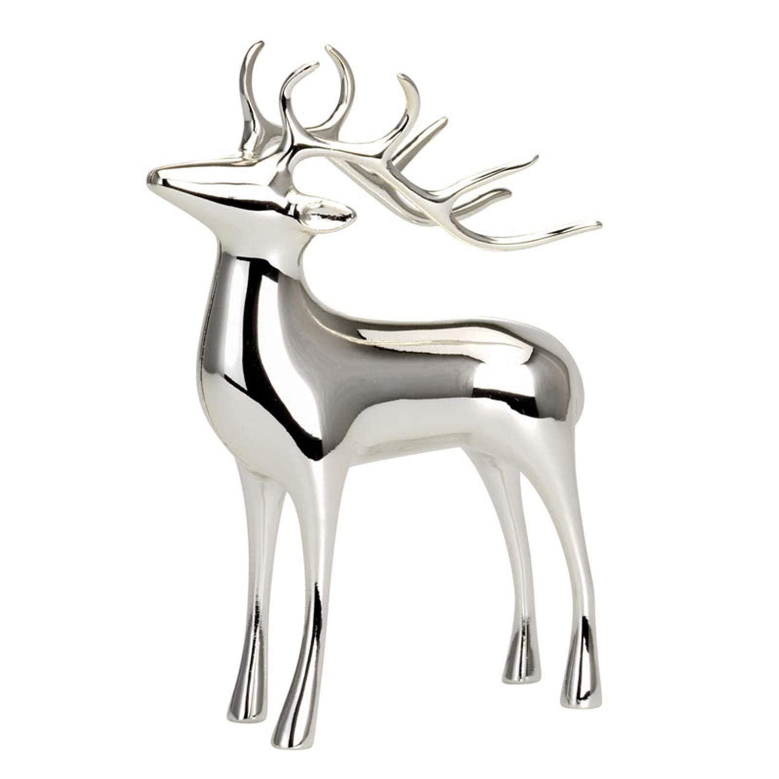 Große stehende Porzellan Deko XXL Rentier Figur - silbern glänzende Hirsch Geweih Weihnachts-Deko zum Hinstellen Höhe 32 cm