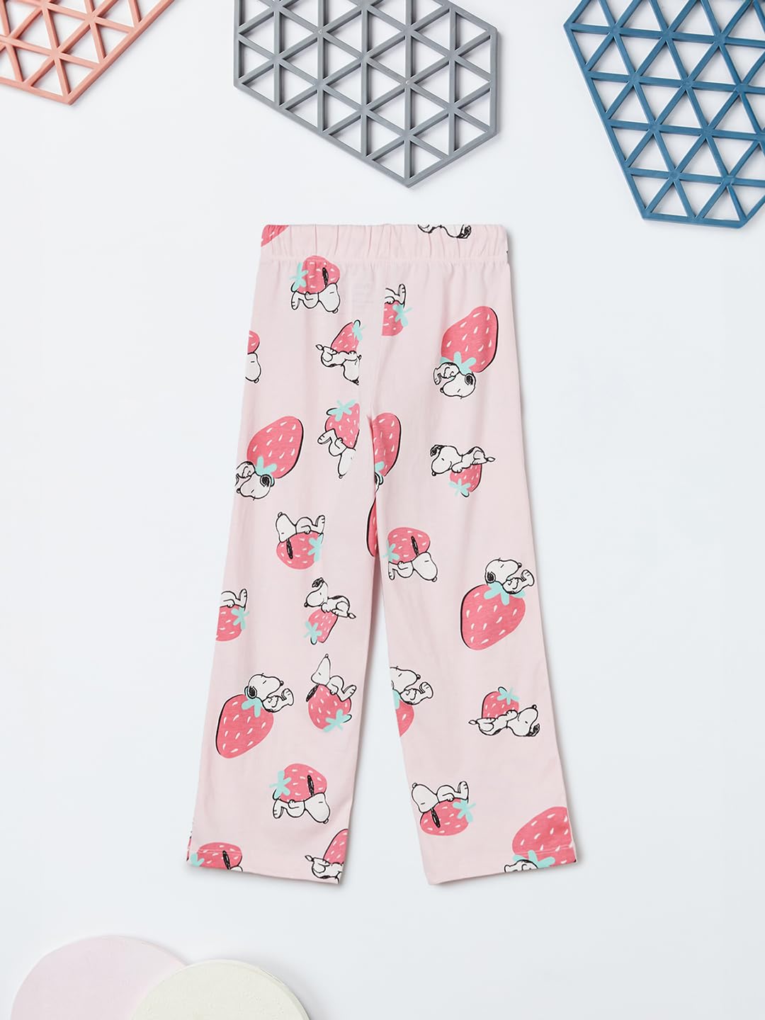 Max Girl's Half Sleeves Round Neck Cotton Snoopy Print Sleepwear Set Pink - Image 8 thumbnail