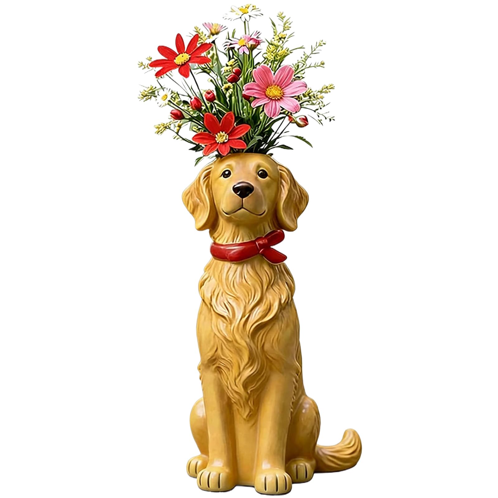 Handcrafted Quirky Dog Vase Modern Whimsical Resin Dog Flower Vase Creative Ornament for Living Room Office Study Home Decoration (Golden Retriever) (A)