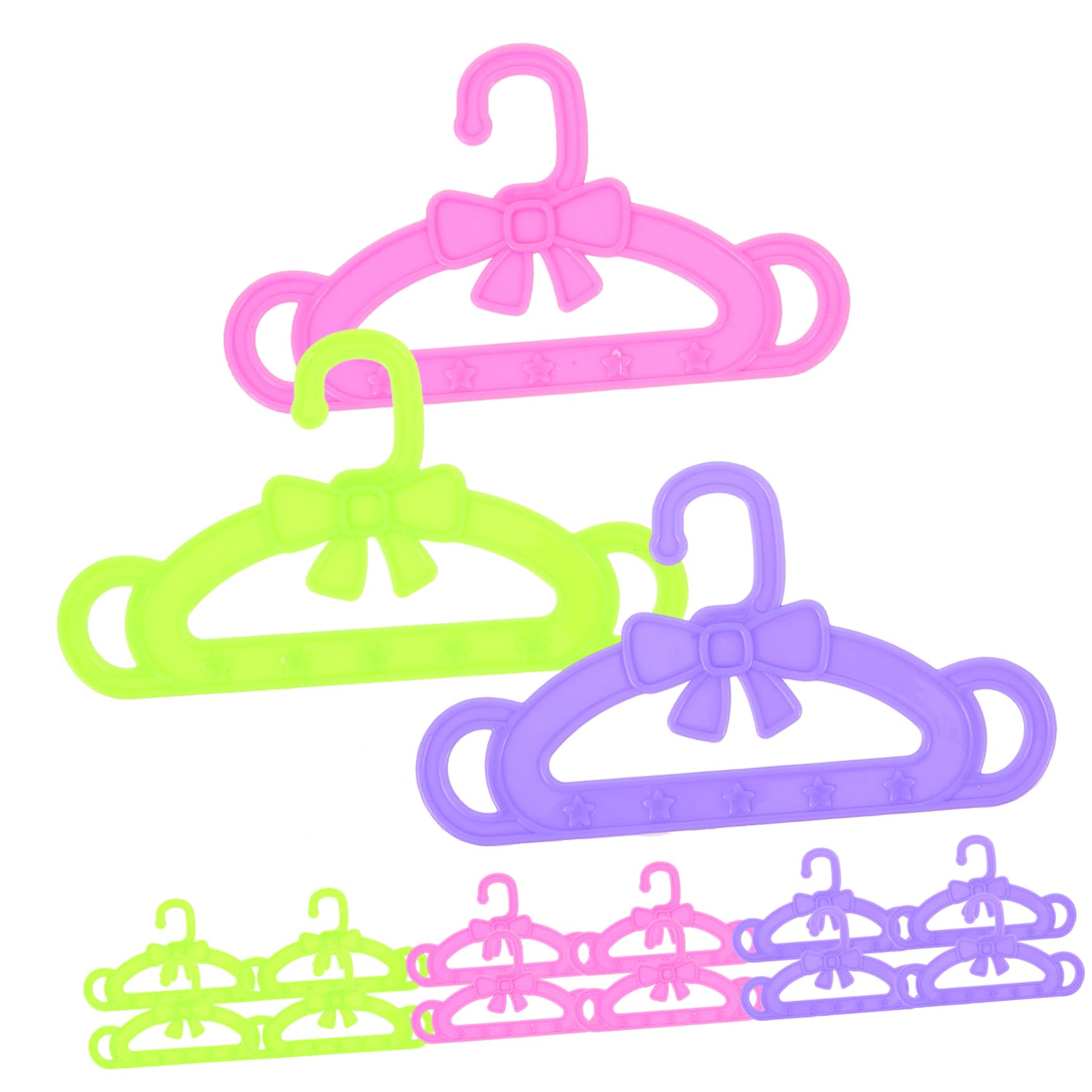 ORFOFE 15 Perchas para Ropa de Muñecas de Plástico, Accesorios para Muñecas, 15 Piezas en Colores Rosa, Verde y Morado para Habitación Infantil y Ocasiones Obsequios