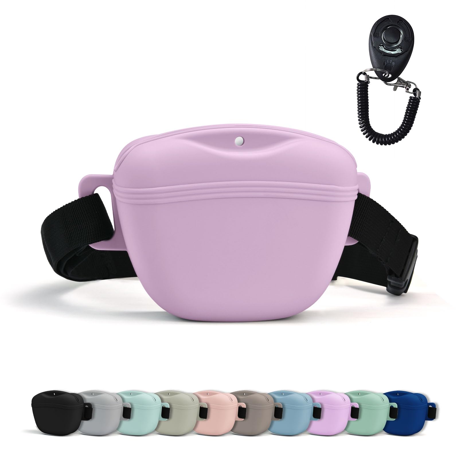 AUDWUD Upgraded Version of Silicone Treat Bag,Thicker and Stronger,Tighter Sealing;Comes with a Belt for Convenient Wearing;also Includes a Training Clicker for Easy Dog Training