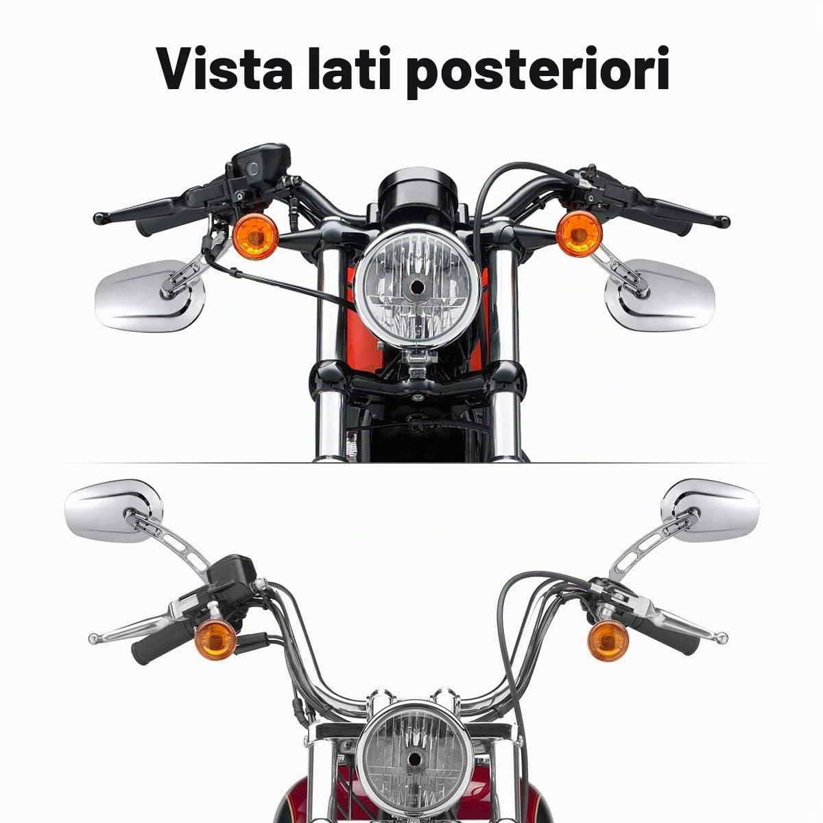 8mm Specchietti Retrovisori Adatto per Harley Touring Softail FL Dyna Sportster 883 Cromato