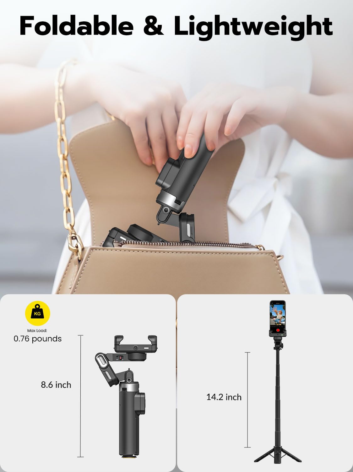 AOCHUAN Stabilisateur de cardan pour iPhone, cardan de téléphone 4 en 1 avec rotation à 360 ° pour iPhone/Android Sefie Stick trépied avec suivi automatique du visage et télécommande sans fil pour