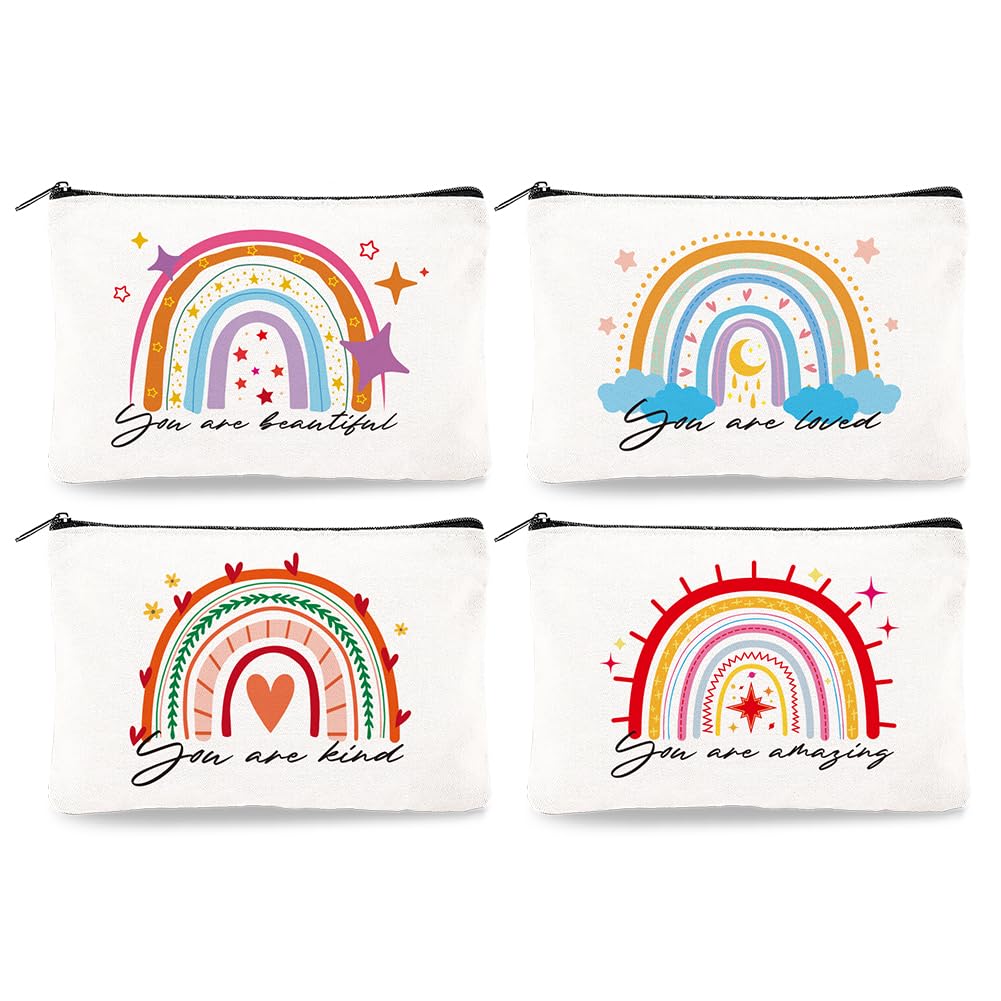 Doodlream Canvas Rainbow Makeup Bag - 4Pcs 23 x 15 cm Cosmetic Bags Travel Organizer Portable Accessories with Zipper
