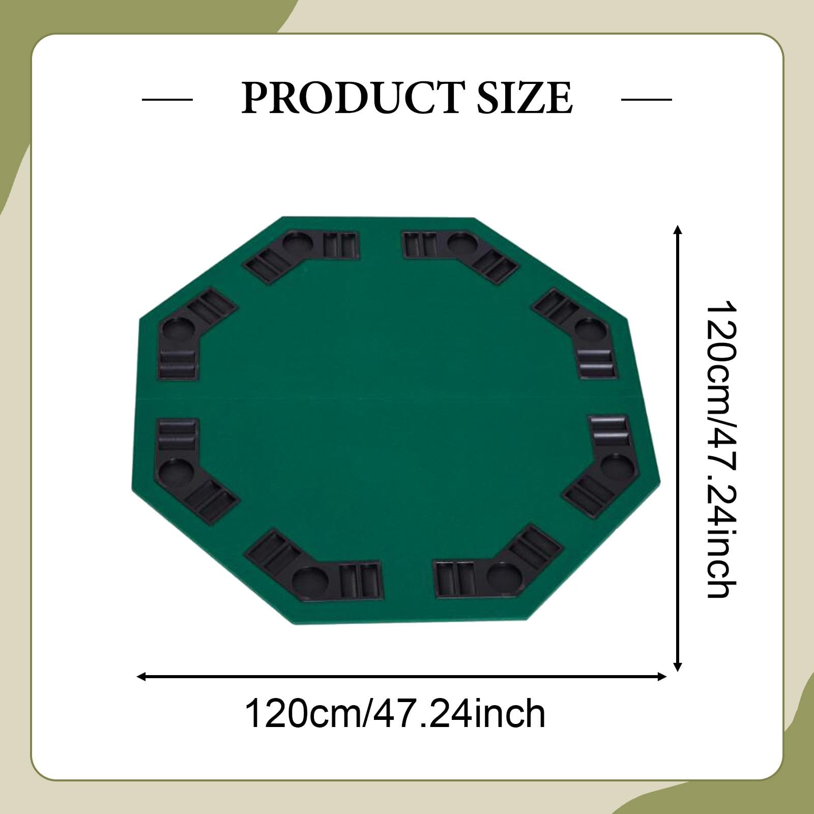 perfeclan Faltbare Pokertischplatte, Texas Hold'em-Tischmatte mit Chip-Schalen & Getränkehaltern, achteckig, professionelles 48-Zoll-Tischlayout aus, 8 Spieler für Versammlungen
