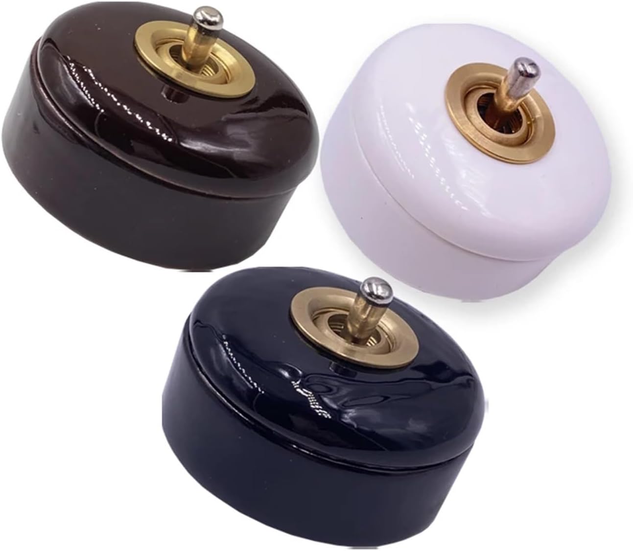 Wall Light Retro Ceramic Round Toggle Switch 2 Way Control for Home(Black Switch 2 Way)