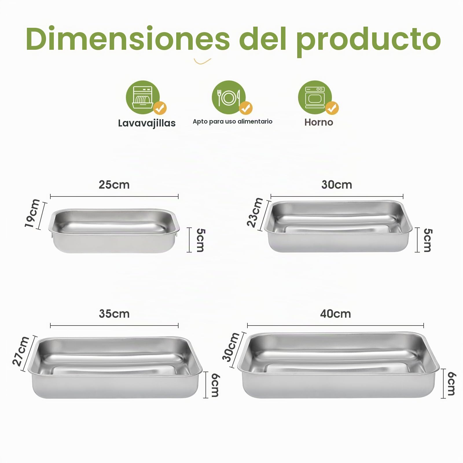 Juego de 4 Bandeja para Hornear Juego de sartenes rectangulares de acero inoxidable para horno con asas