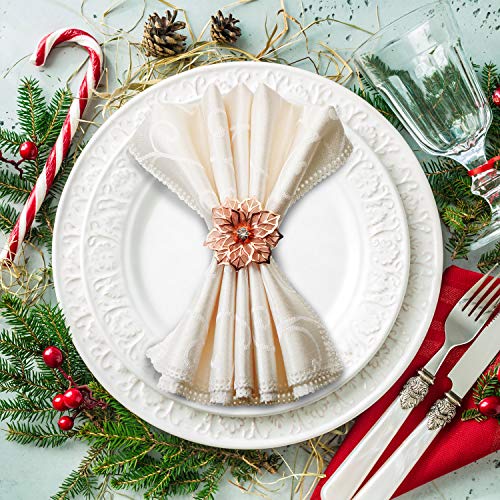 24 Pack Napkin Rings Alloy Hollow Out Flower Ring Napkin Holder Adornment Exquisite Household Floral Rhinestone Napkins Rings Set For Wedding, Mother’s Day, Party Dinner Table Decor(Red) #TOP6