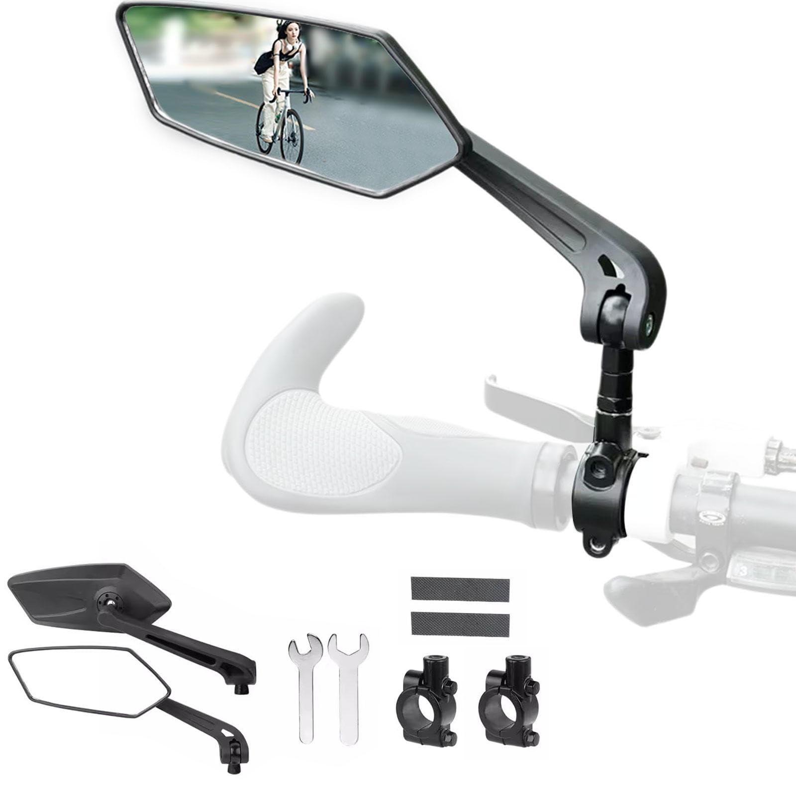 Fahrradspiegel 1 Paar, HD-Weitwinkel-Lenker-Rückspiegel um 360° Drehbarer Seitenspiegel aus Sicherheitsglas Fahrrad-Lenkerspiegel für Mountainbike, E-Bike, Roller, Snowbike,