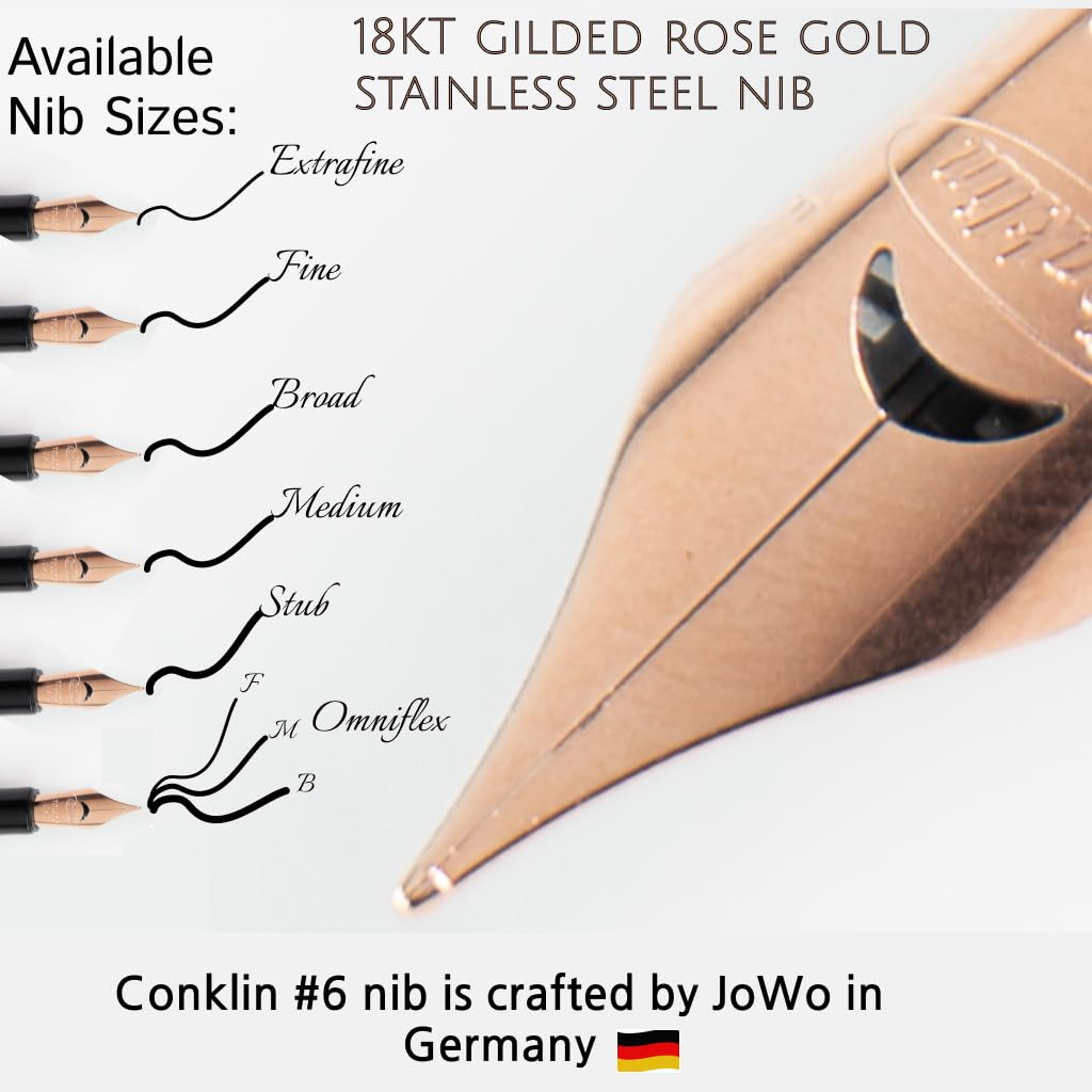 Conklin LEX - Penna stilografica nera con pennino a stub, strumento di scrittura di lusso con finiture placcate in oro rosa 18 K, ottimo regalo per avvocati, giudici e professionisti legali