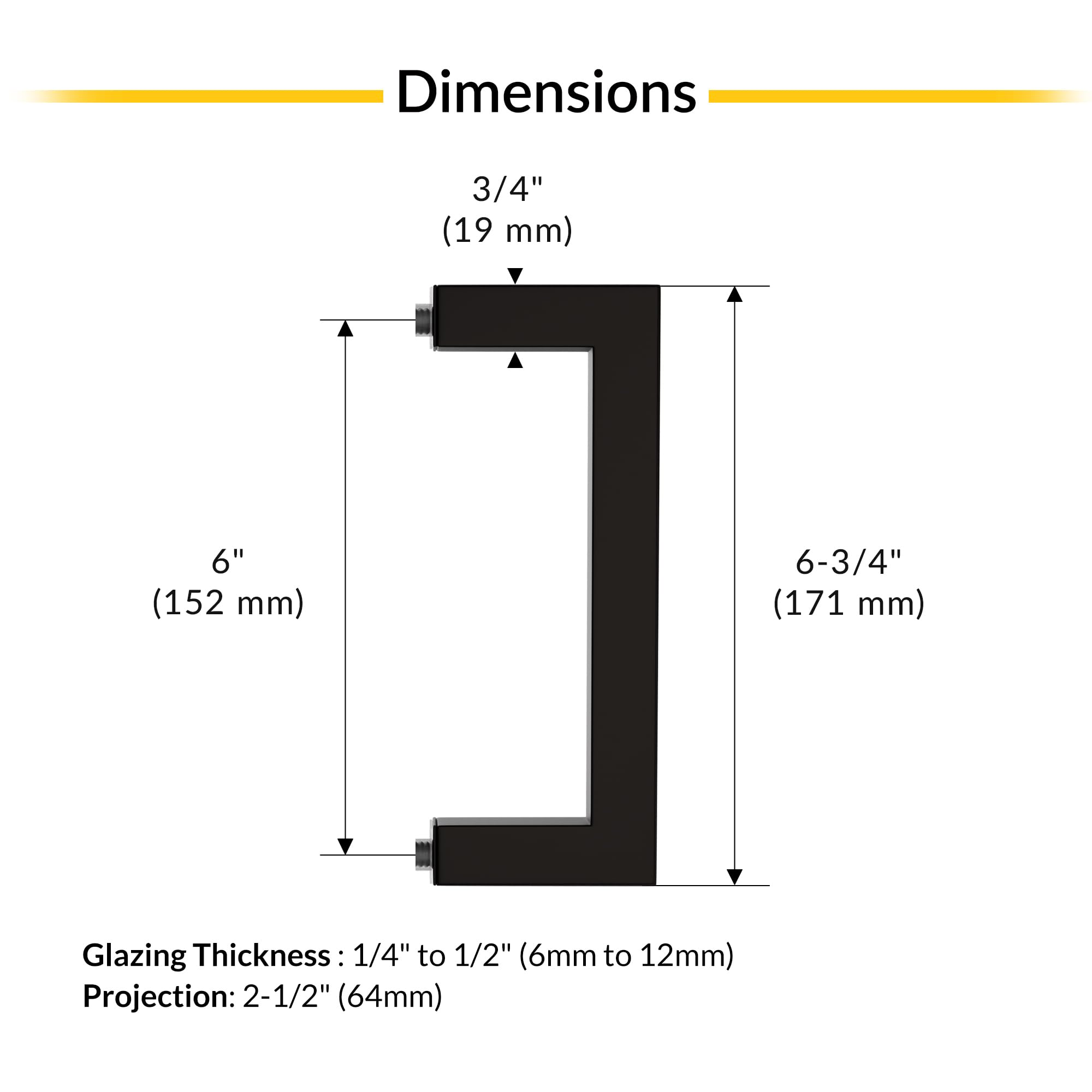BRIXWELL SQPH6X60RB - Tirador cuadrado de espalda a espalda, 15 cm de centro a centro, 15 - 1,9 cm de longitud, acabado de bronce aceitado
