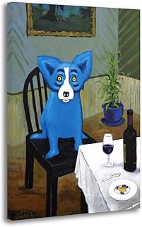 Guess Who’s Coming To Dinner-George Rodrigue Blue Dog Canvas Art Poster And Wall Art Picture Print Modern Family Bedroom Decor Posters 20x30inch(50x75cm)