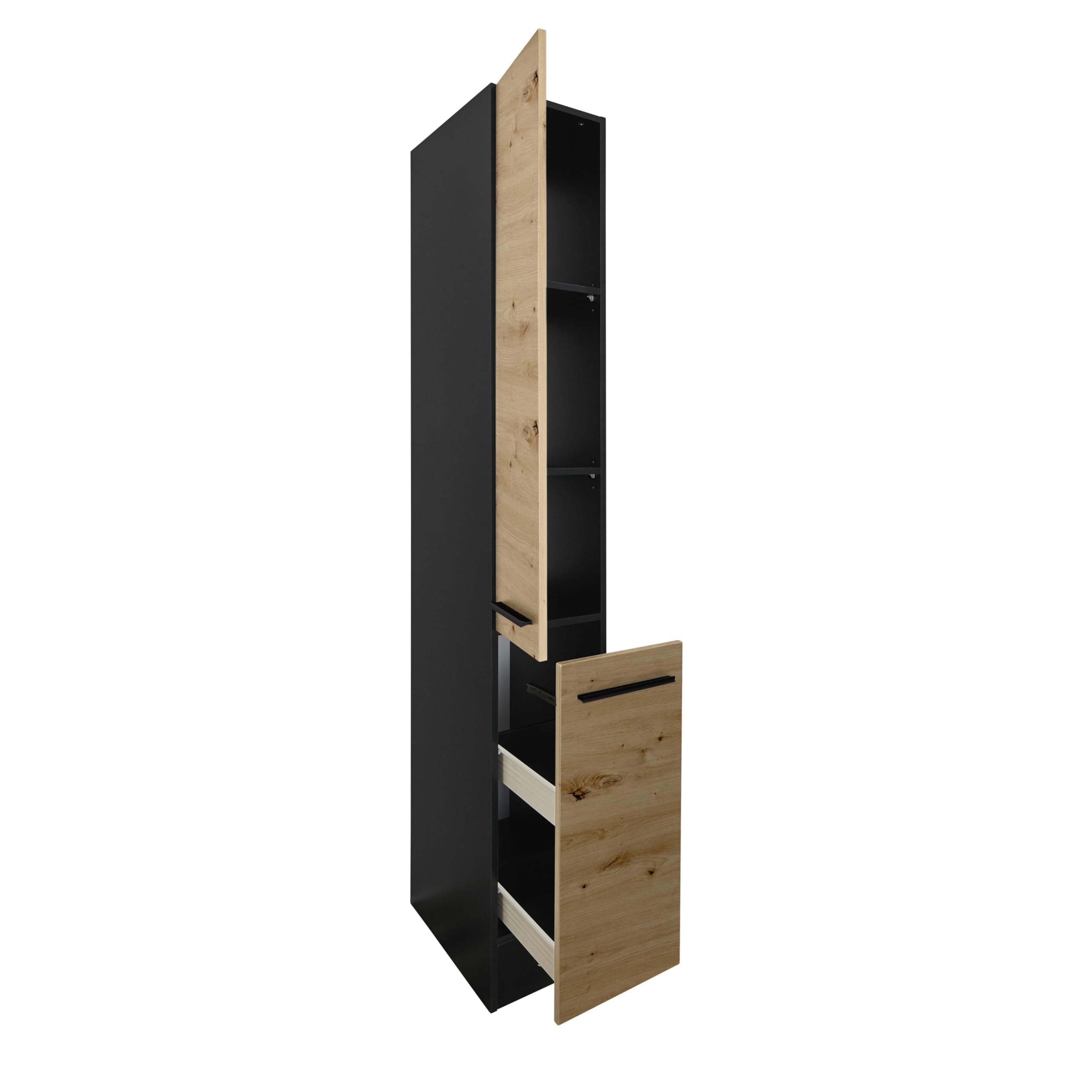 Cuisine D'appoint JAZZ 8 Sans électroménager - Noir Mat Et Chêne Lanzelot - 220x211x60 Cm - Espace Rangement