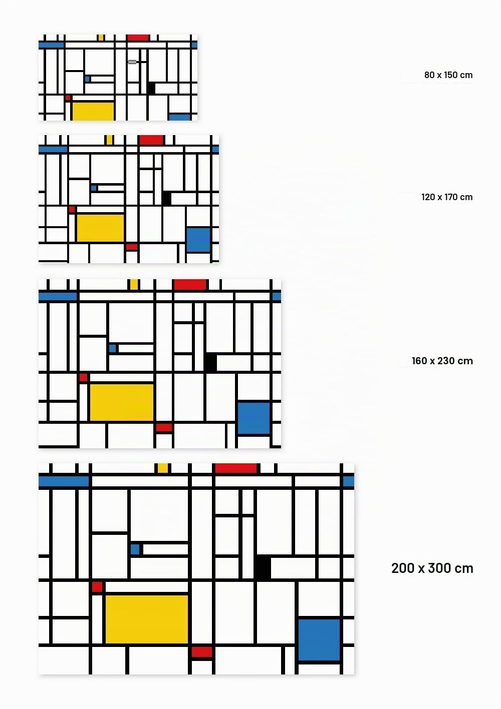 Panorama Tapis Vinyle - Modèle Mondrian 160x230 cm - Différentes Tailles - Deco Maison, Cuisine, Chambre et Exterieur