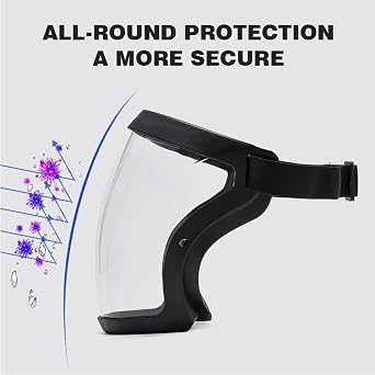 Super Protective Face Shield,Anti Fog Mask,Adult Clear Face Shield,Plastic Face Mask (Black)
