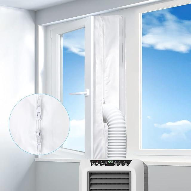 LYUNIT AC Window Seal, 400cm/158Inch Portable Universal Window Seal Kit for Mobile Air Conditioner Unit & Tumble Dryer, Hot Air Stop Air Exchange Guards, Easy to Install-With Zip