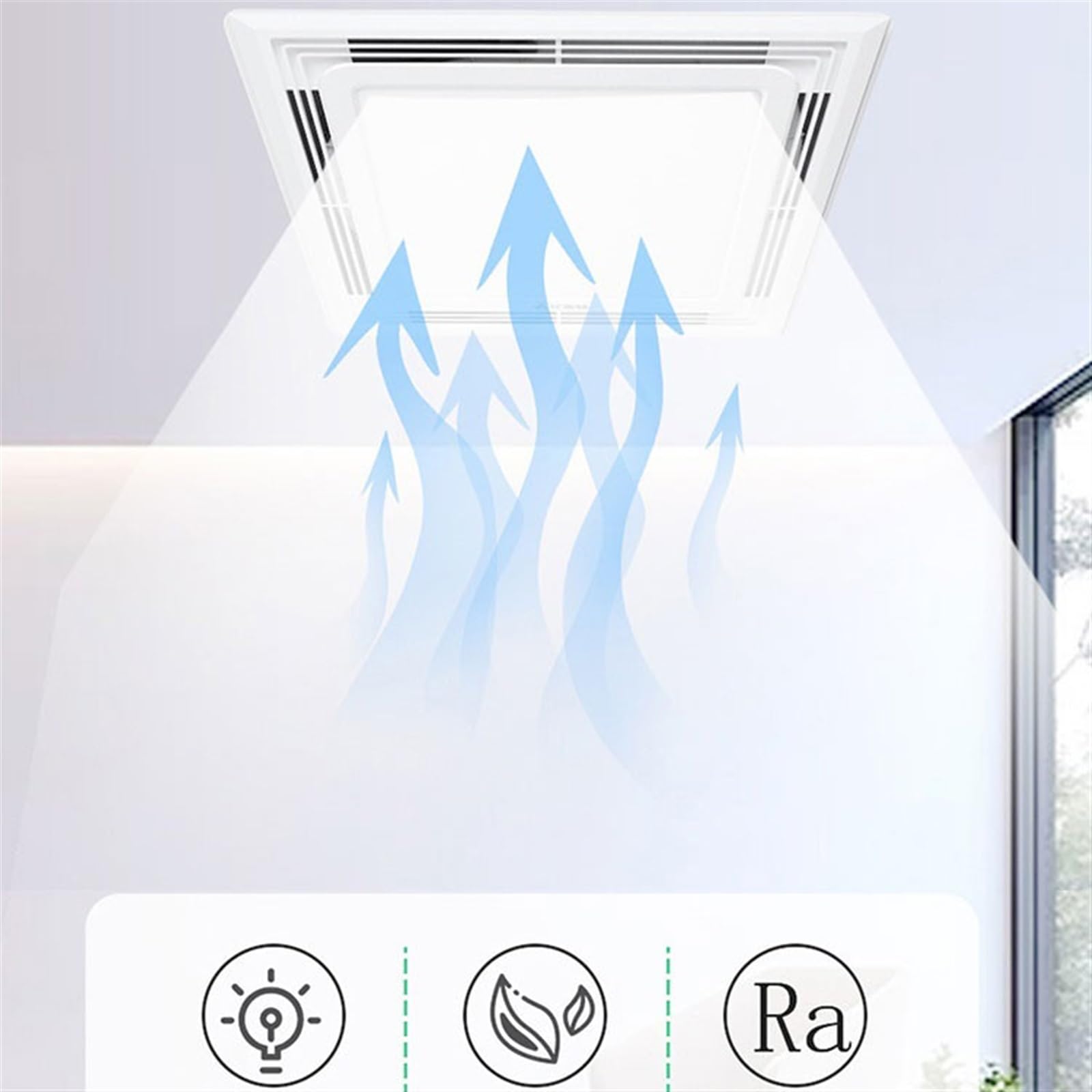 Ventilador Extractor Iluminación del baño Extractor de Aire Potente Techo silencioso Techo Integrado Baño Ventilador de ventilación de Techo de 30 x 30 cm Ventilador de Escape