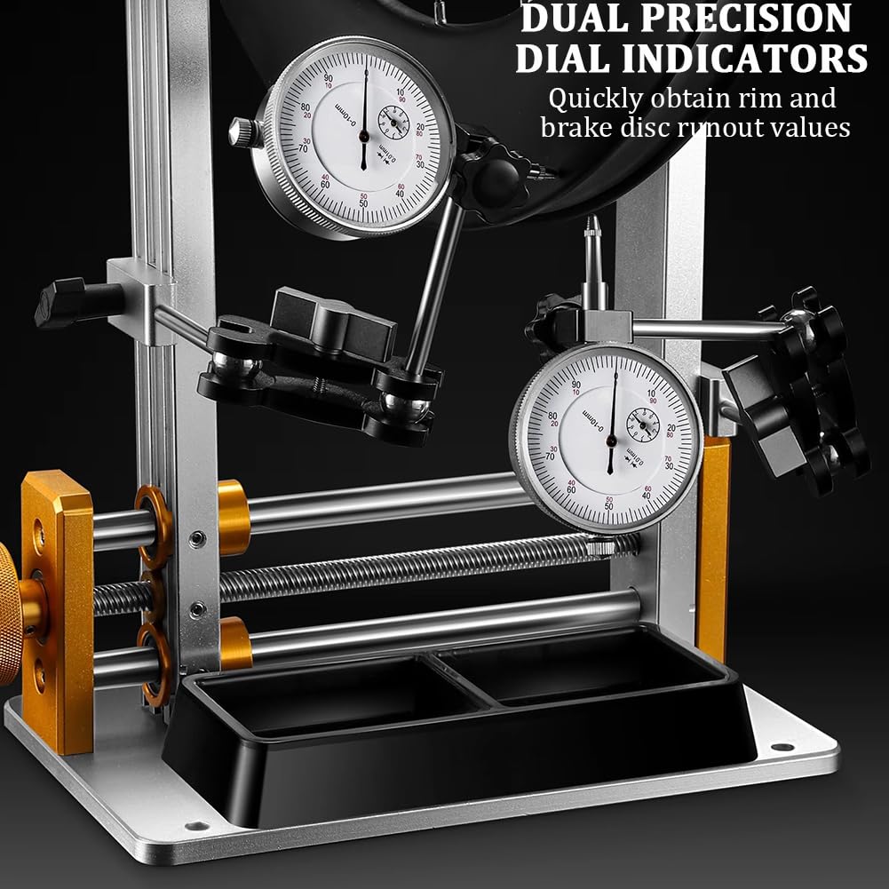 Soporte Profesional para Reparación Y Corrección De Rodamientos De Bicicletas, Equipado con 2 Indicadores De Cuadrante, Plegable, Adecuado para Llantas De 10 A 29 Pulgadas