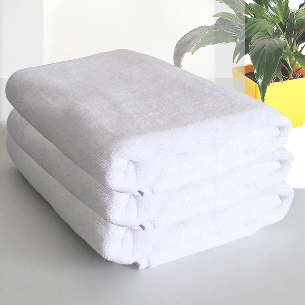 BeliveMe 100 Cotton 600 GSM White Bath Towels for Hotel, Sweat