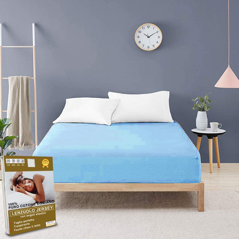 Sábana bajera ajustable para cama de matrimonio, 100% algodón puro | esquinas elásticas en el perímetro | Oeko-Tex®| FACILCASA Italia | Sin planchado, antiarrugas (Larg.160/200) (Largo 190/200+30)