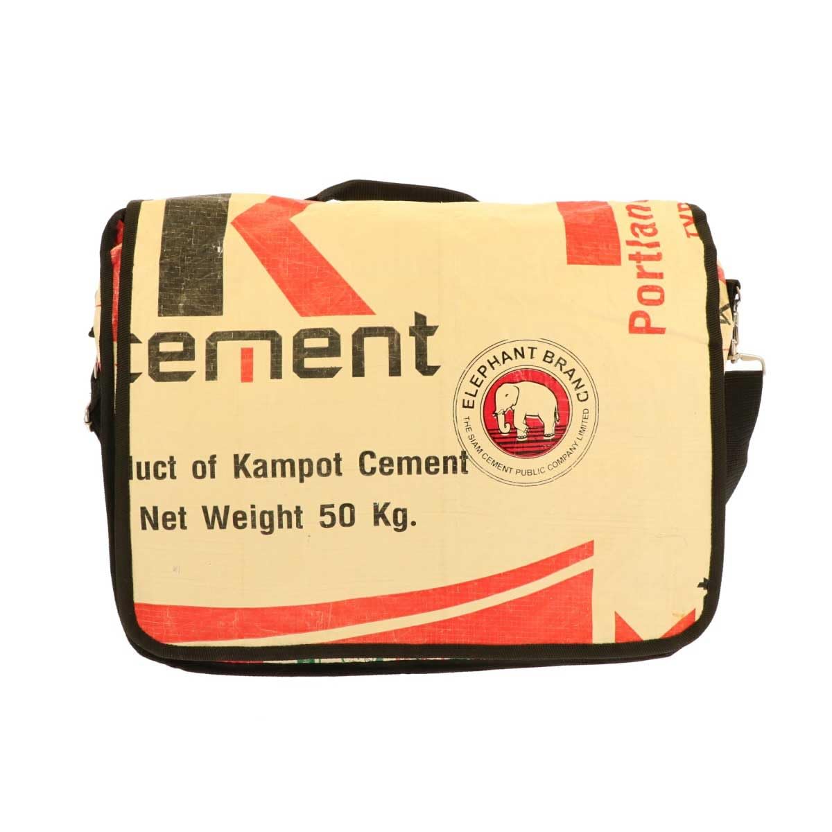 MoreThanHip Einzelne Fahrradtasche/Laptop-Tasche Einzelpacktasche aus recycelten Zementsäcken - Vannak - für Fahrrad und E-Bike - Upcycling - Nachhaltig - Öko - Vegan (Elefant)