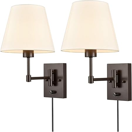 Co Z 1 Light Wall Sconce Plug In Cord With White Fabric Shade Wall Mount Vanity Lamp In Black Finish Hardwired Or Plug In Wall Sconce Light Fixture For Bathroom Bedroom Stair Cafe Bedside