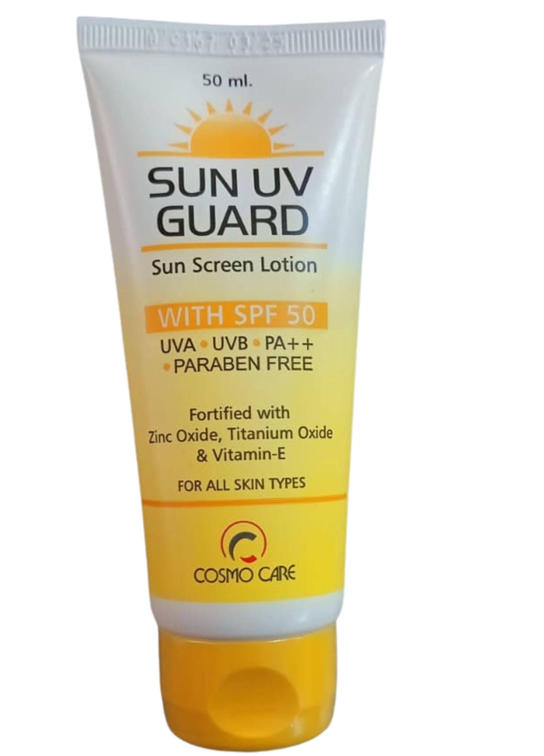 Sun UV Guard Sunscreen Lotion SPF 50 PA++ UVA UVB Protection Paraben Free Enriched with Vitamin E For All Skin Types Water Resistant 50ML Pack Of 1