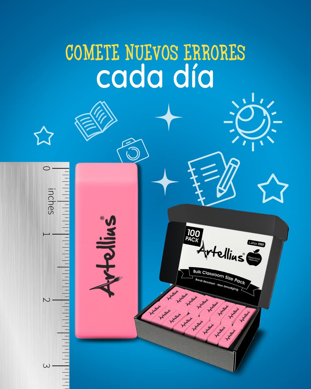 Artellius Gomas de Borrar Color Rosa, 100 Unidades – Goma de Borrar Lápiz que No Deja Manchas – Gomas de Borrar Grandes, Sin Látex – Material Escolar, Material de Oficina, Taller de Arte y Más