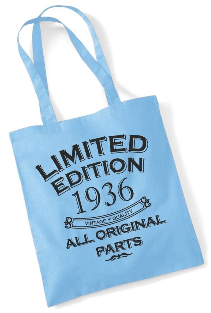Fun Birthday Gift Present Sky Blue Tote Shopping Cotton Bag Limited Edition All Original Parts Year 1936