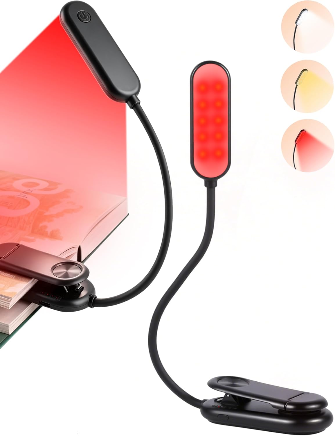 670nm Red Book Light for Reading at Night [1 Pack] - Zero Blue Light, Dimmable Reading Lights for Books in Bed, LED Book Lamp Clip on, Gift for Students Parents Nurse Studying Travel