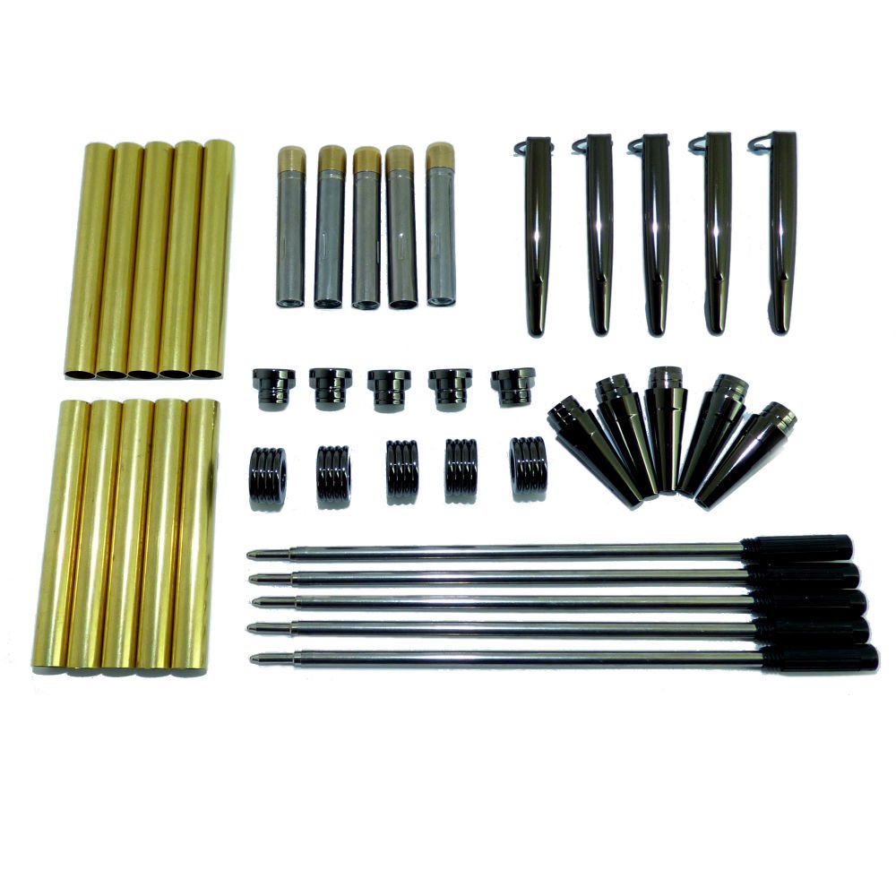 Cs Uk Black Woodturning Streamline Pen Kit Set X 5, Gun Metal Finish, Twist Mechanism