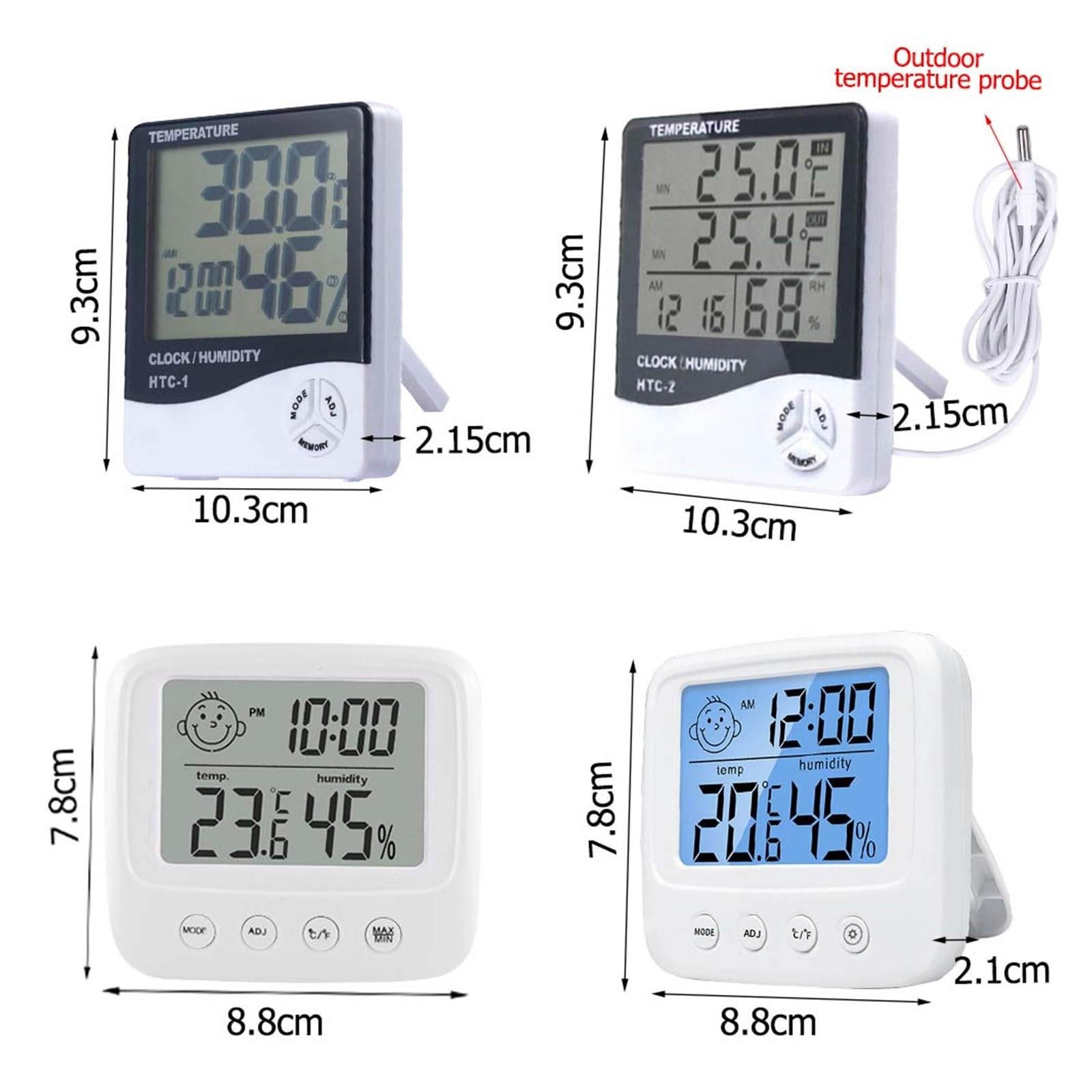 LCD Elektroniczny cyfrowy miernik temperatury i wilgotności Termometr Higrometr Wewnętrzna zewnętrzna stacja pogodowa Zegar, 2