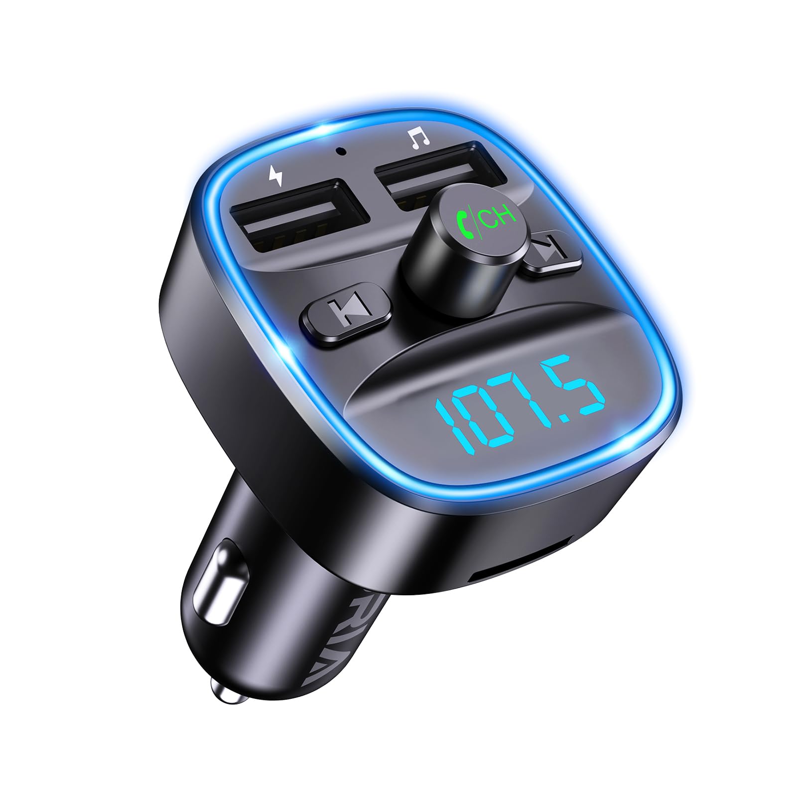 ORIA Samochodowy adapter Bluetooth, nadajnik FM Bluetooth 5.3 do radia samochodowego z podwójną ładowarką USB, połączenia bez użycia rąk, obsługa odtwarzacza muzycznego karty TF i dysku USB (w
