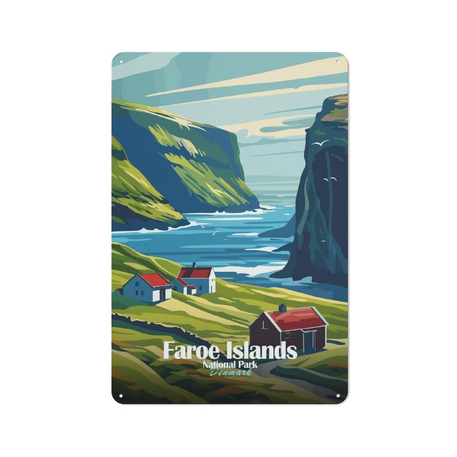 Junmoney Style-23 Loft Style Faroe Islands National Park Denmark Decorative Metal Plaque 30X20cm, Studio Wall Art For Workspace, Cafe, Hallway Or Garage