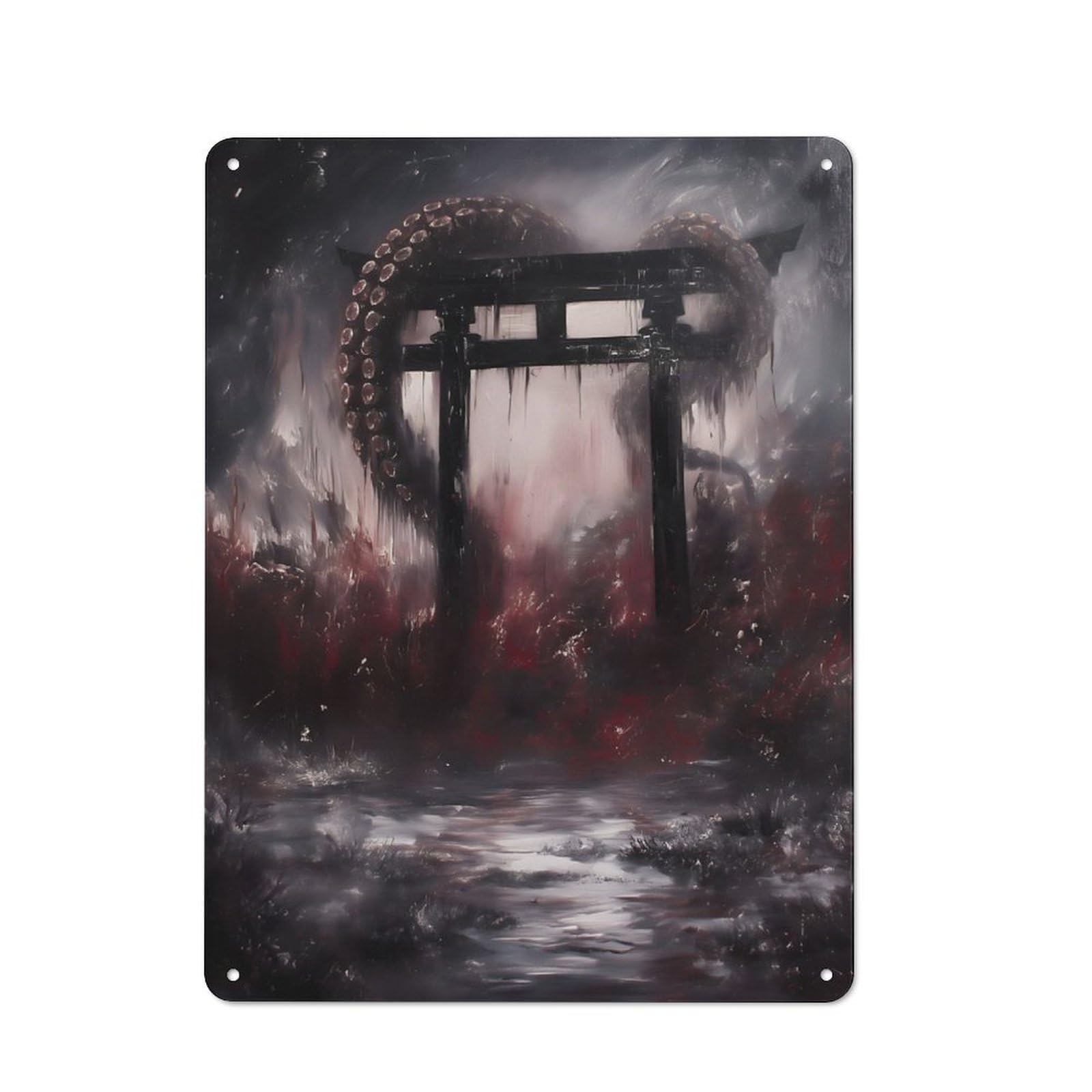 Junmoney Tentacle Torii Gate Retro Tin Sign 40X30cm For Garage Or Workshop, For Furnishing A New Garage And Workshop With Retro Decor