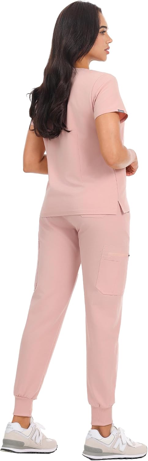 Kousenpu Scrubs for Women Set - Stretch V-Neck Scrub Top and Jogger Pants, 12-Pocket Medical Uniform for Nurses - Image 3