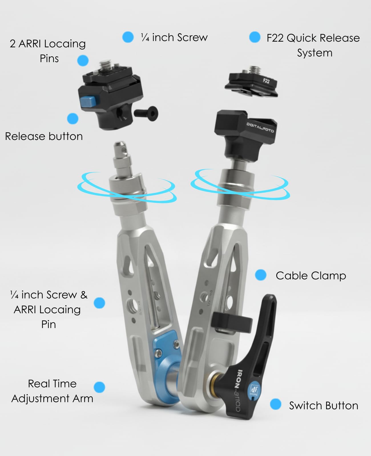 Bras Magique 27,9 cm avec Libération Rapide F22, Vis Filetée 6,35 mm, Têtes Sphériques 360° pour Écran Flash Lumière Cage
